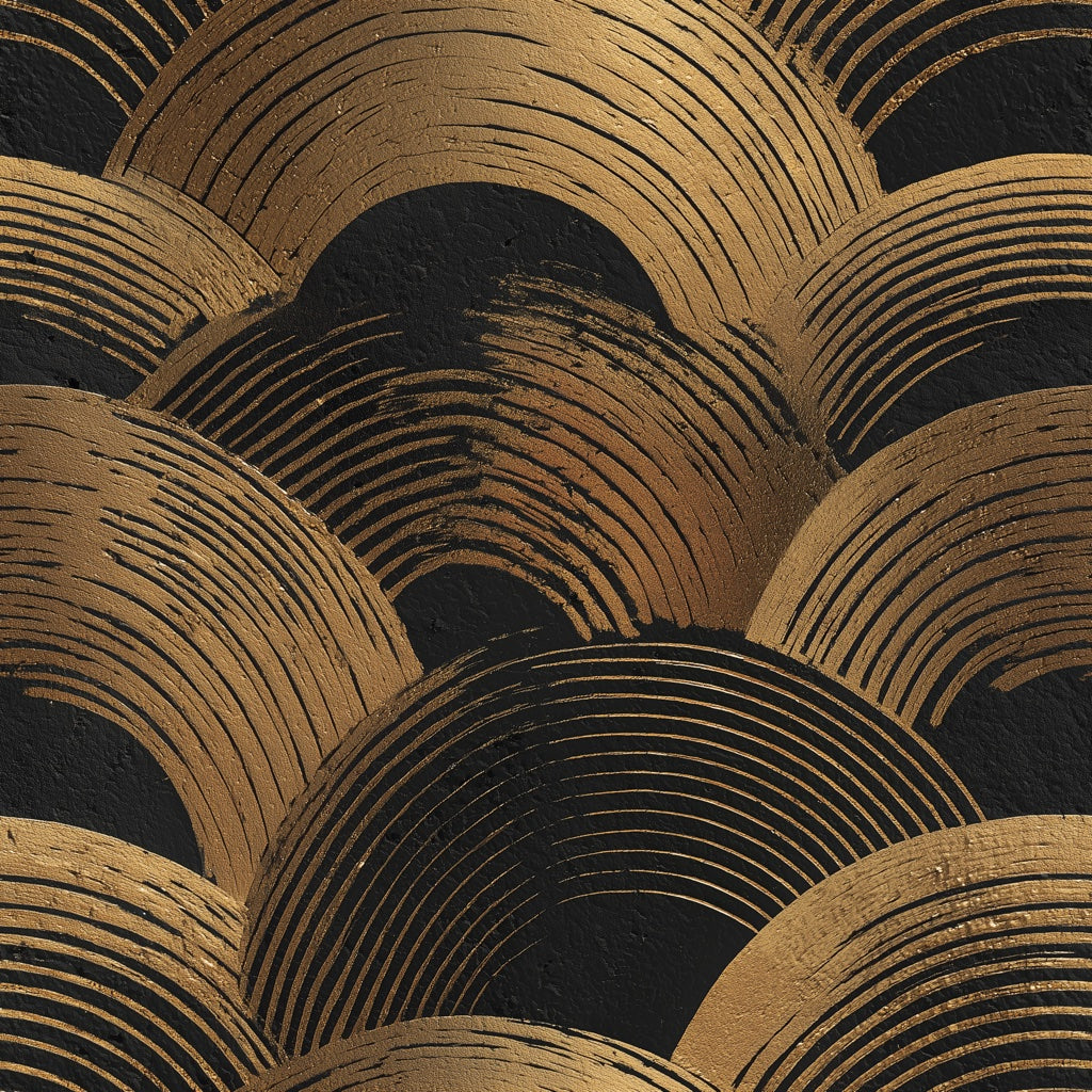 Art Deco Wallpaper Black And Gold Removable Scallop Arches Wall Decor pattern artwork