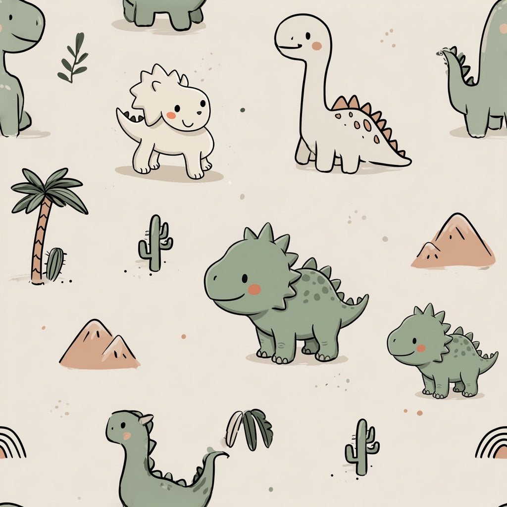 Cute Dinosaurs Wallpaper Nursery Wallpaper Removable Cream Background Wall Decor pattern artwork