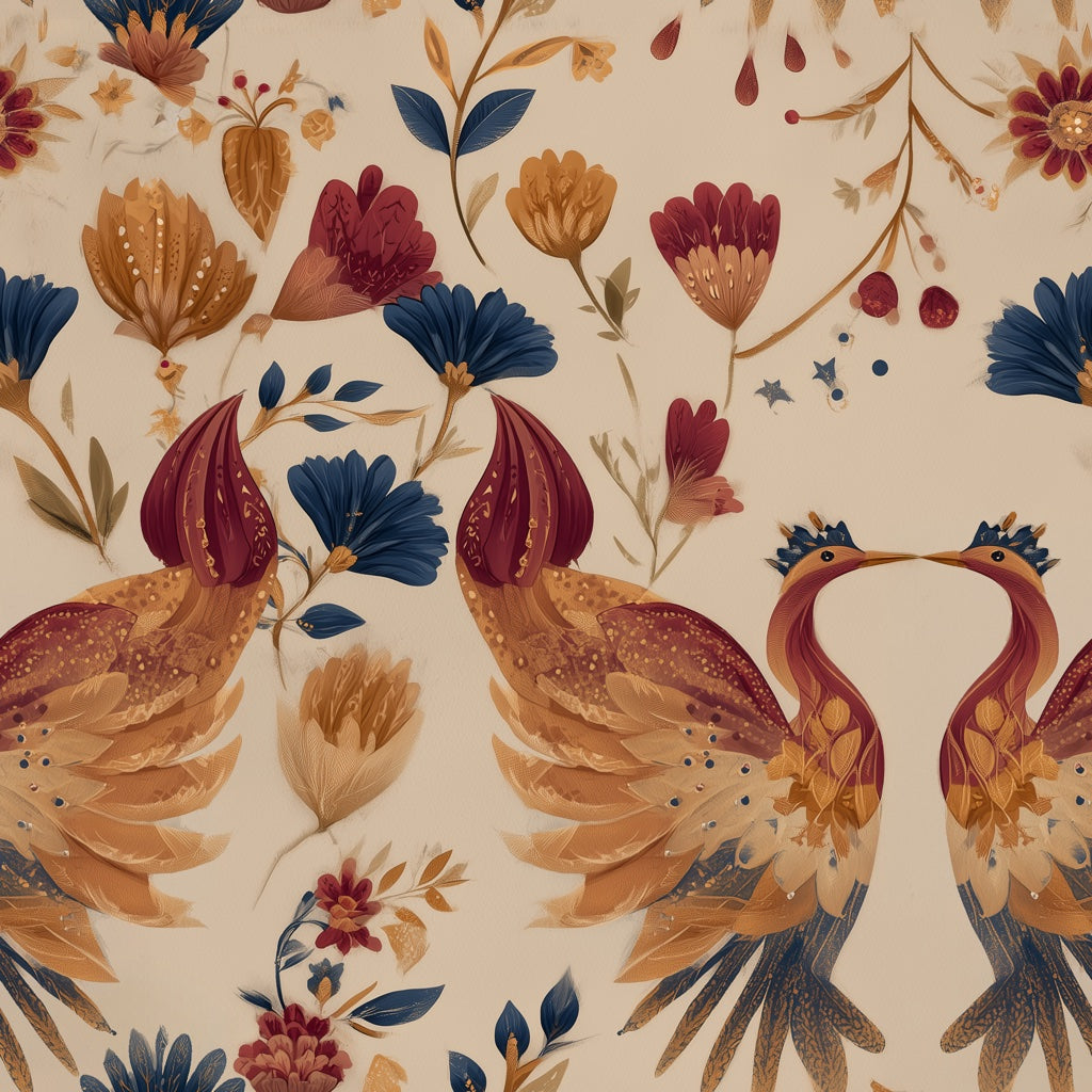 Vintage Botanical Wallpaper Birds Global Inspired Removable Wall Decor pattern artwork