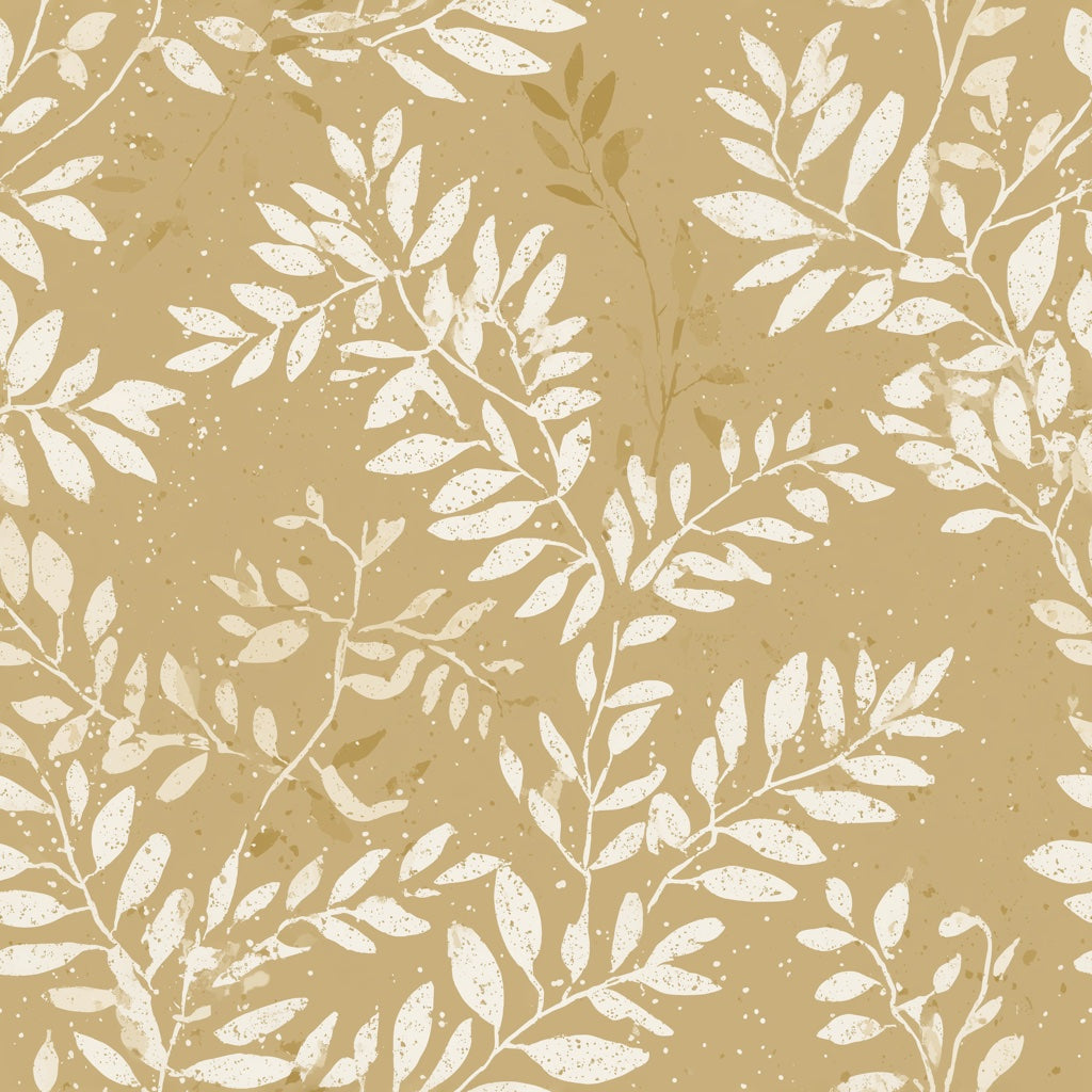 Botanical Wallpaper Leaf Branches Removable Cream On Tan Wall Decor pattern artwork