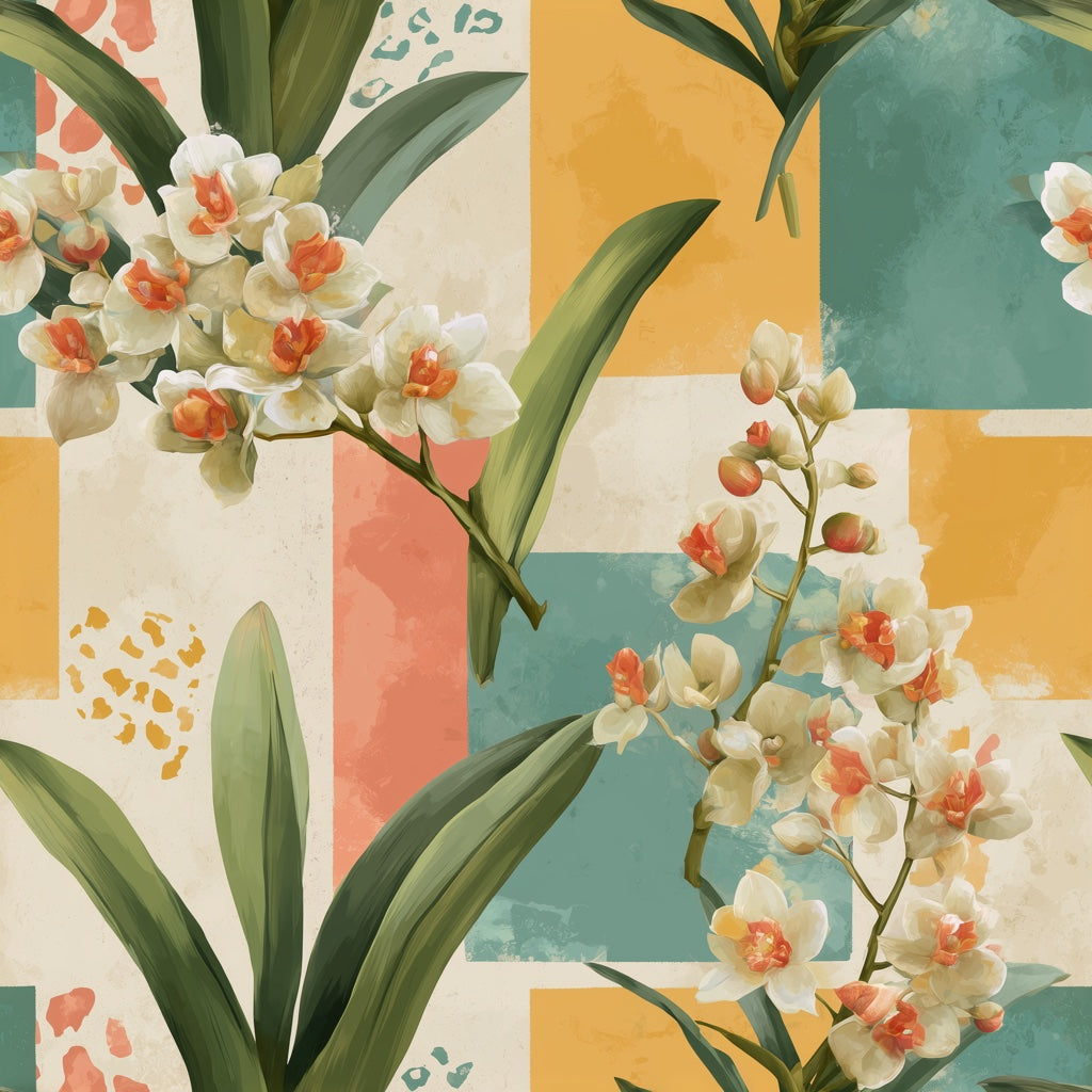 Orchid Wallpaper Floral Botanical Leaves Decorative Mural pattern artwork