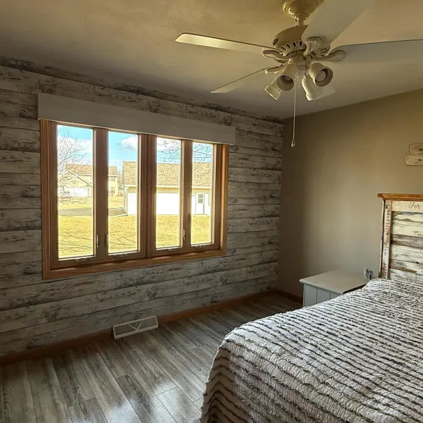 Rustic Wooden Plank Wallpaper Weathered Texture Wall Mural in Sandy's home