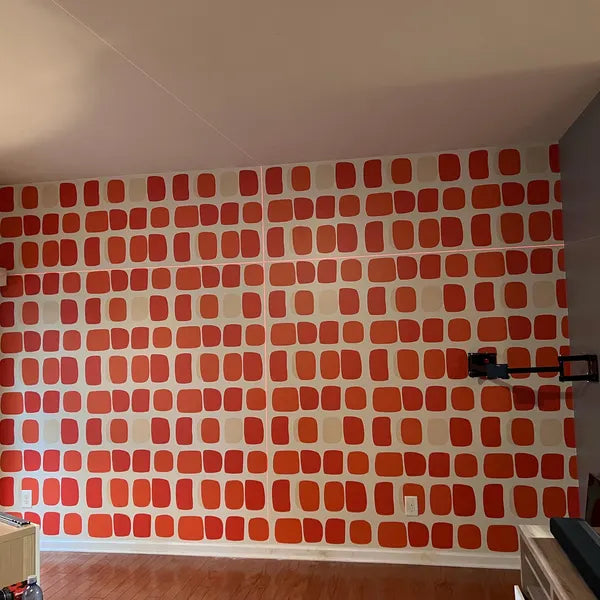Cream and Orange Retro Geometric Wallpaper in Ruddy's home