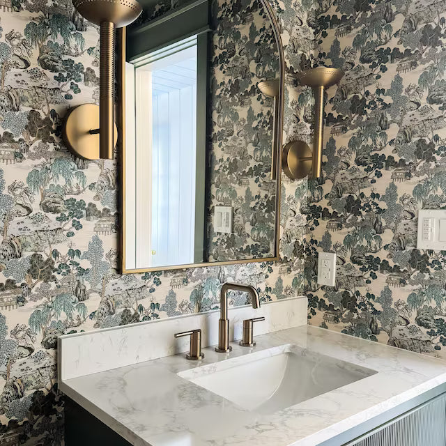 Beige Chinoiserie Landscape Wallpaper in B.'s home