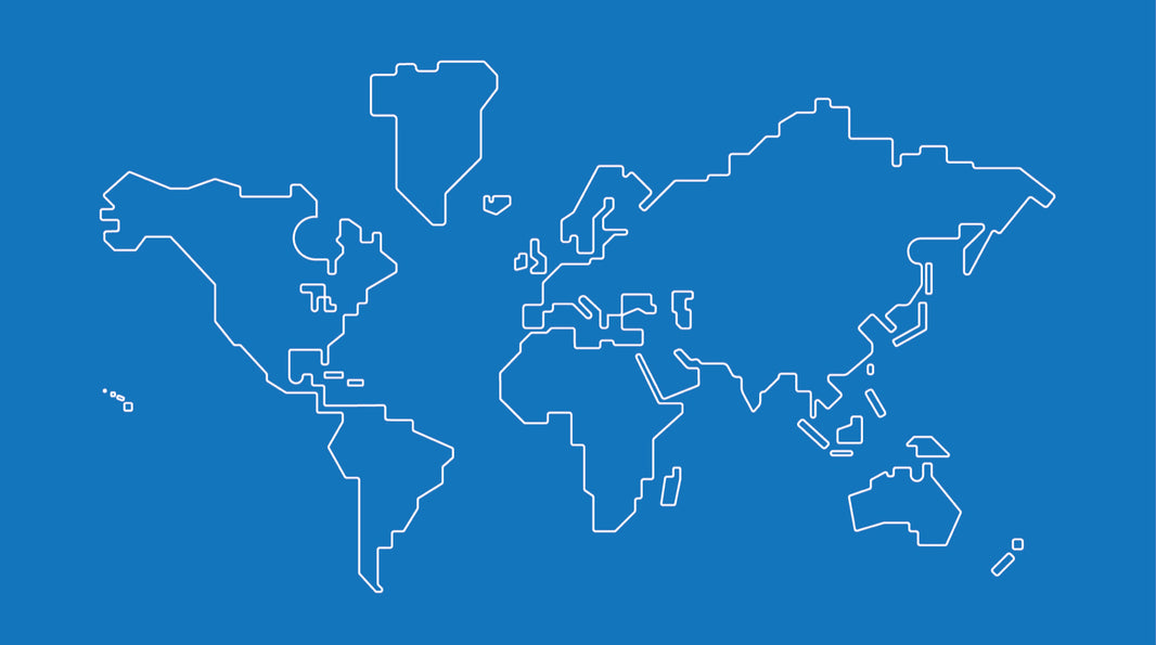 Bold Blue Outline World Map Wall Mural pattern artwork