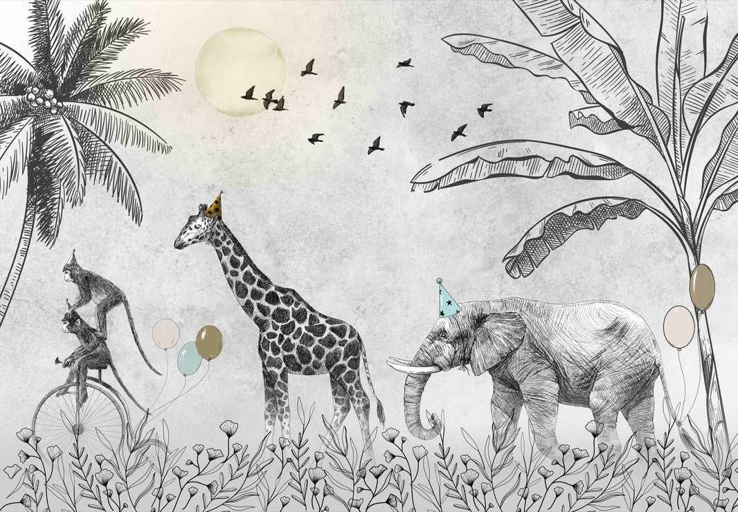 Safari Animals Sketch Wallpaper Jungle Wall Mural pattern artwork