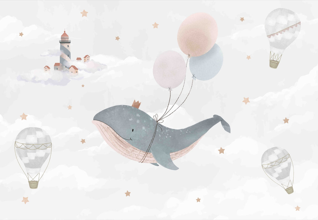 Whimsical Whale with Balloons Kids Wall Mural pattern artwork