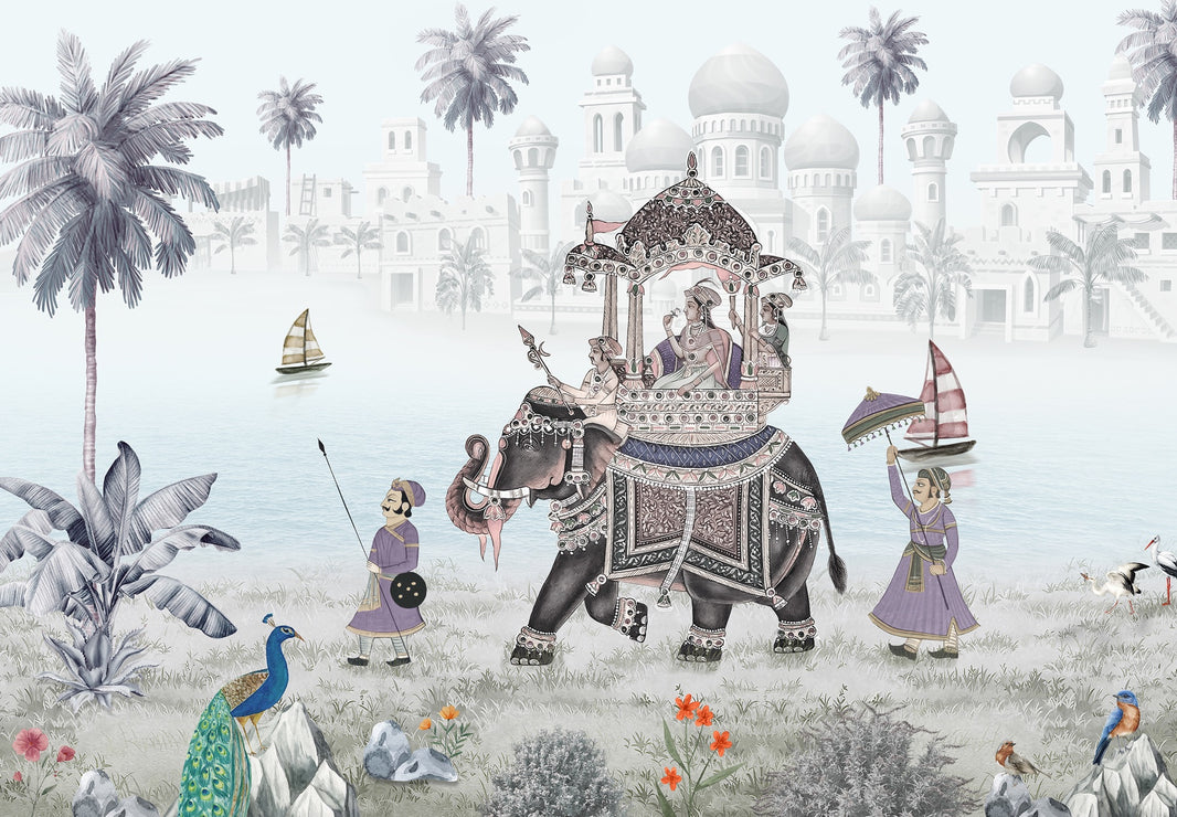 Elephant Procession Wallpaper Cultural Scene Wall Mural pattern artwork
