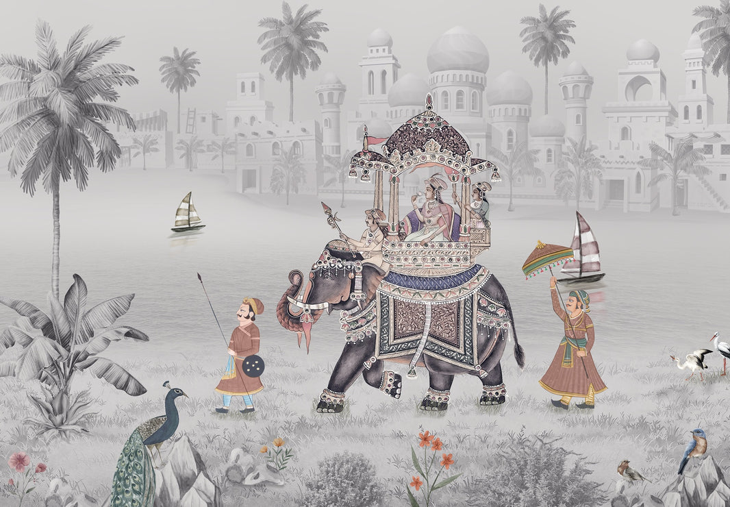Historic Elephant Procession Scenic Wall Mural pattern artwork