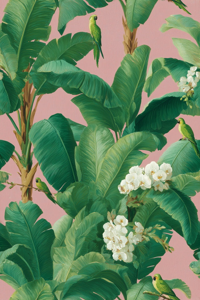 Pastel Pink Tropical Floral Botanical Wallpaper pattern artwork
