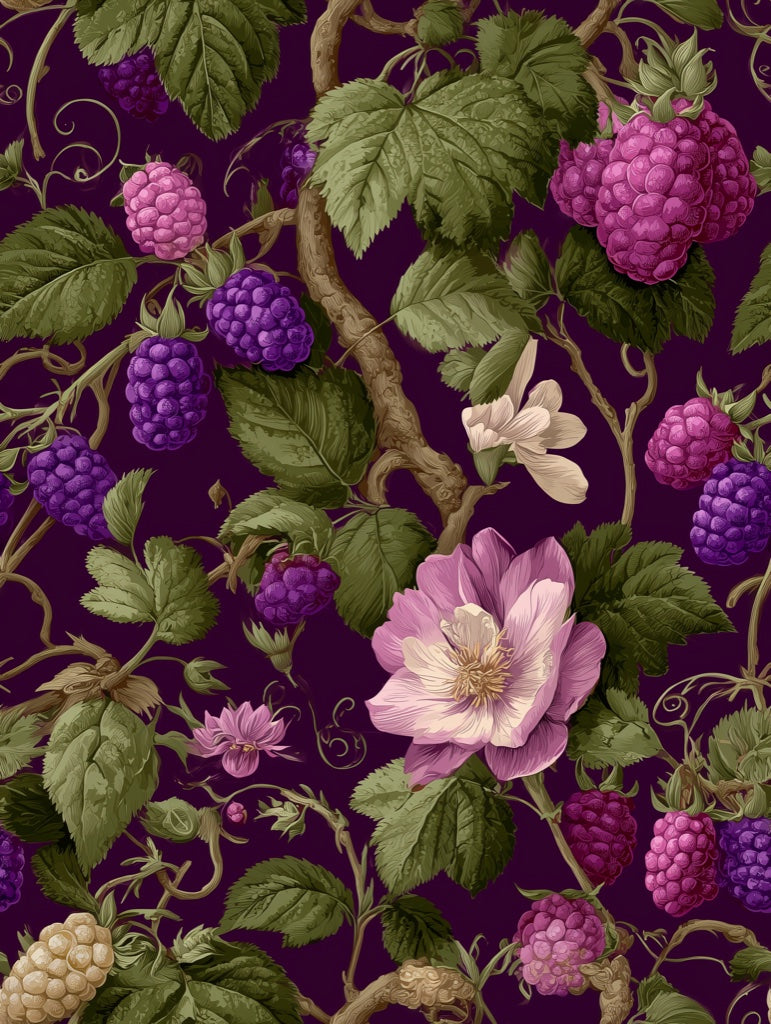 Rich Purple Berry and Floral Luxury Wallpaper pattern artwork
