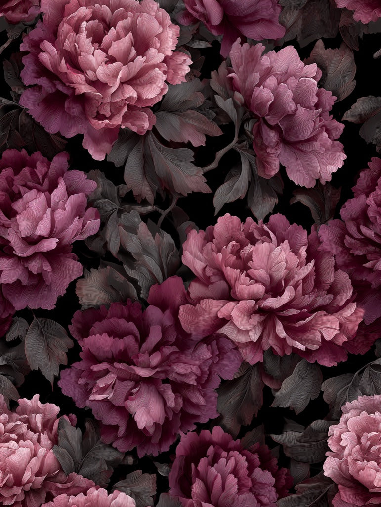 Deep Burgundy Peony Floral Wallpaper pattern artwork