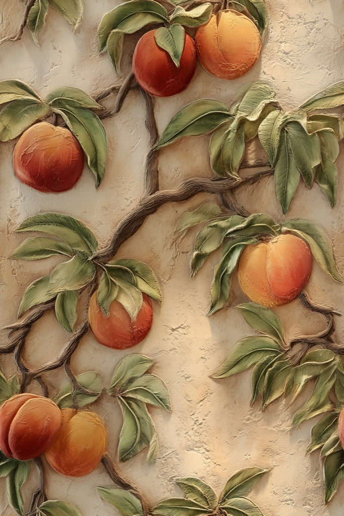 Warm Beige and Orange Peach Botanical Wallpaper pattern artwork