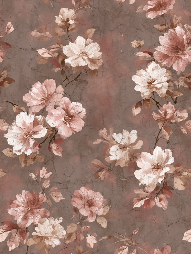 Mocha Brown Vintage Rose Floral Wallpaper pattern artwork
