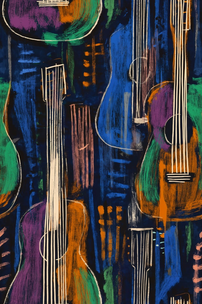 Vibrant Multicolor Guitar Art Wallpaper pattern artwork