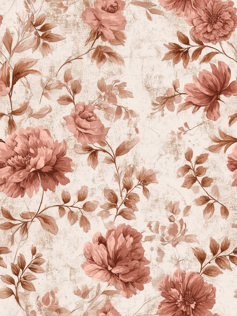 Burgundy Vintage Floral Cream Wallpaper pattern artwork