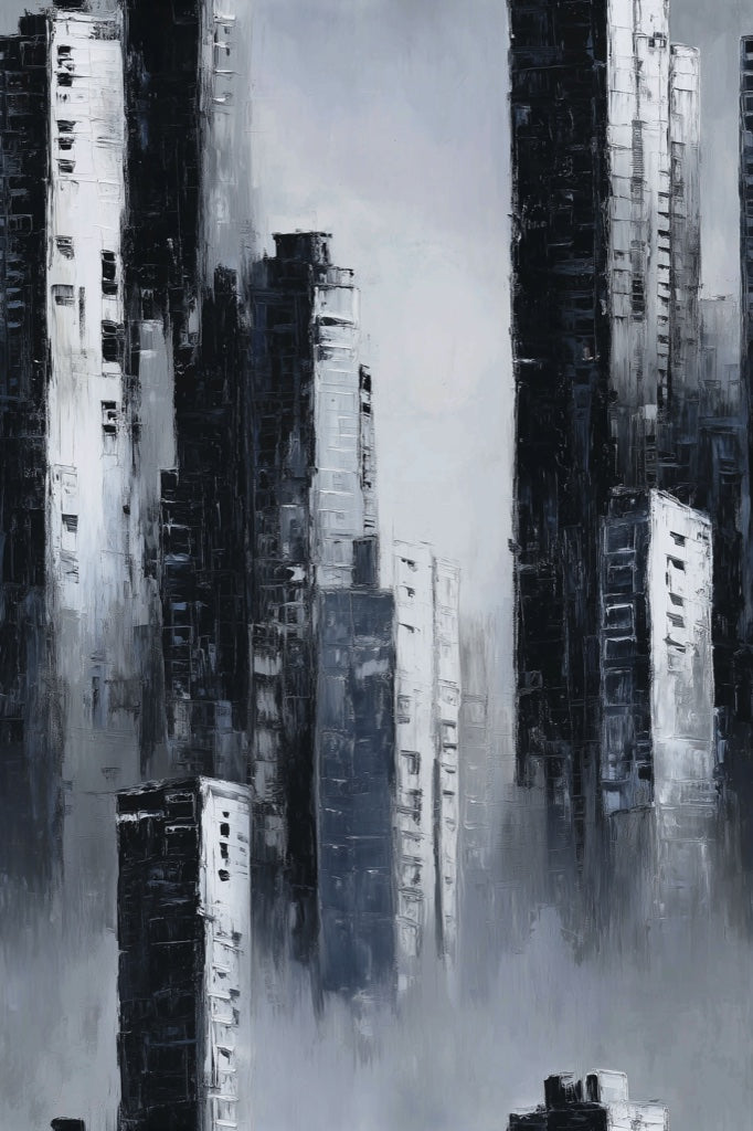 Dark Monochrome Cityscape Abstract Wallpaper pattern artwork