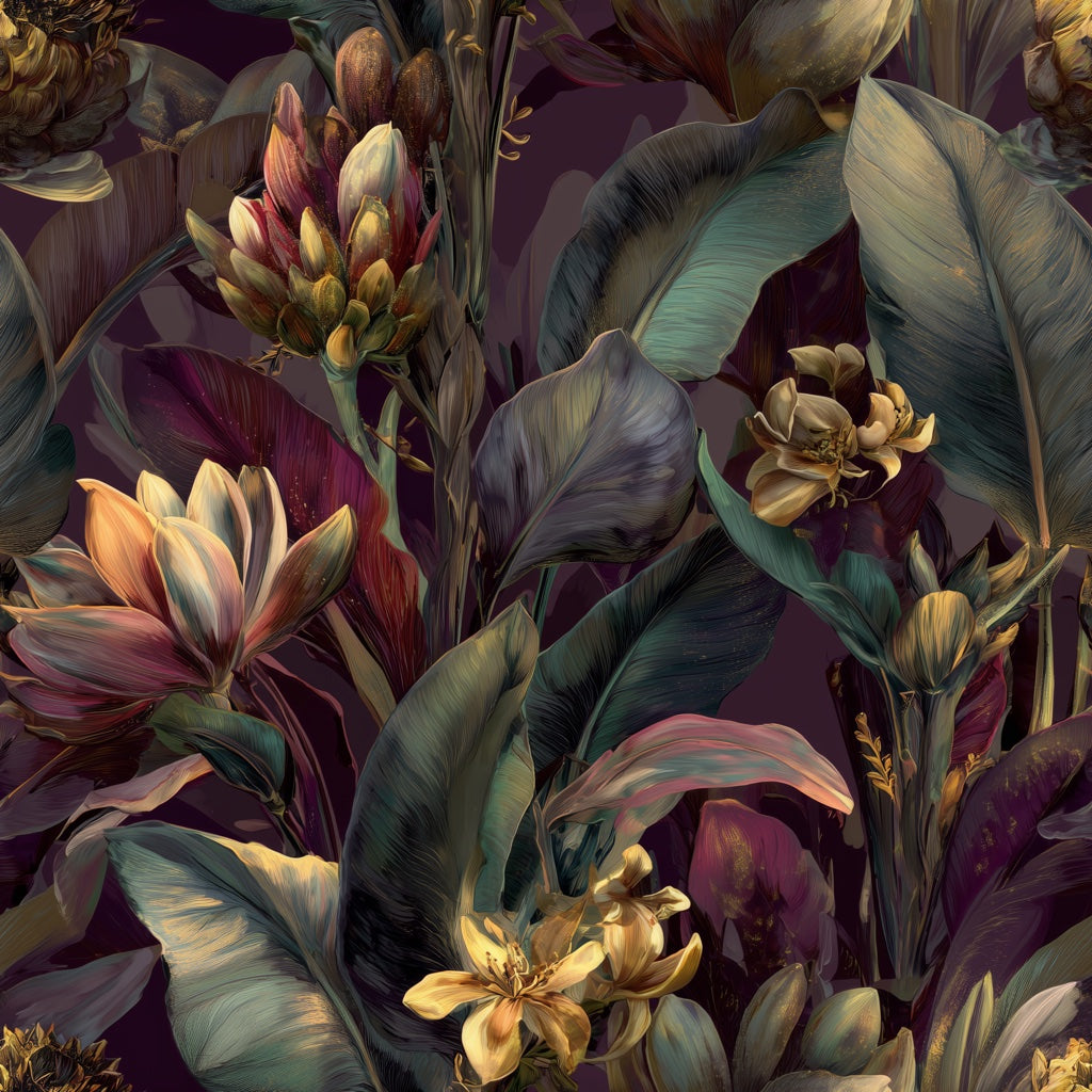 Dark Regal Tropical Floral Wallpaper pattern artwork