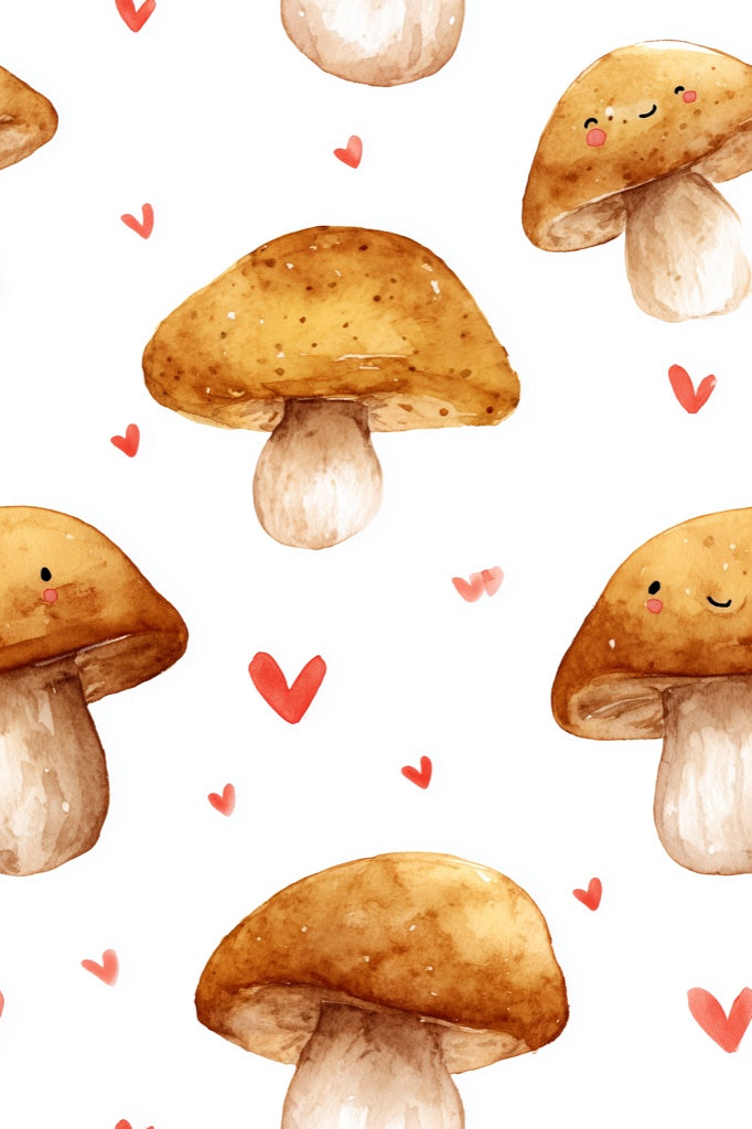 Cream and Orange Smiling Mushroom Kids Wallpaper pattern artwork
