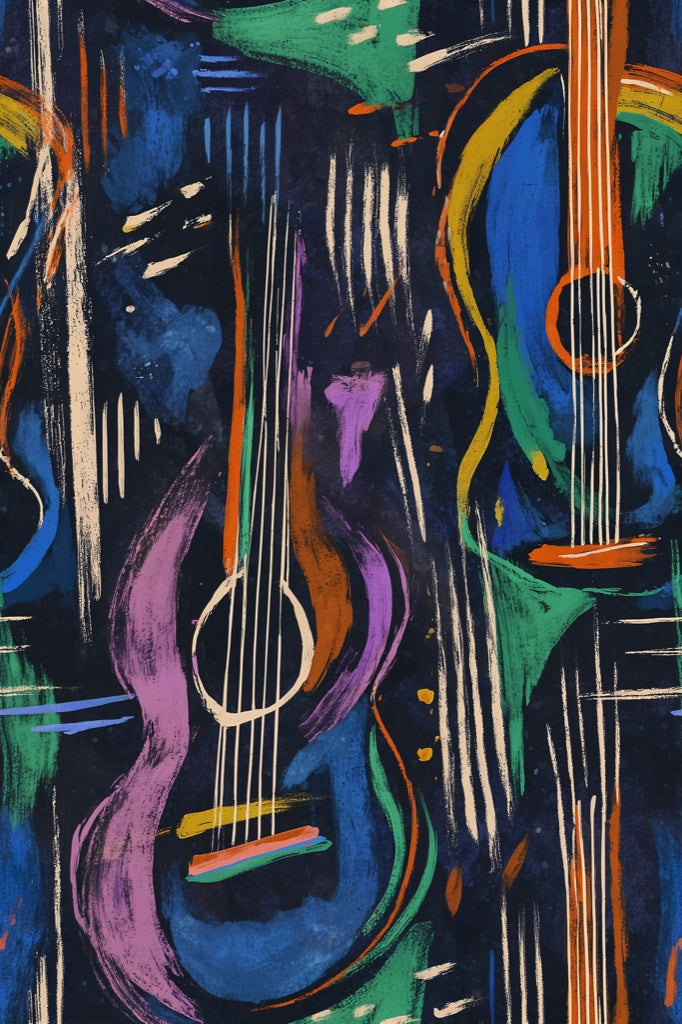 Dark Multicolor Abstract Guitar Music Wallpaper pattern artwork