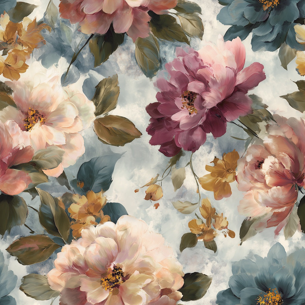 Cream Multicolor Large Floral Wallpaper pattern artwork