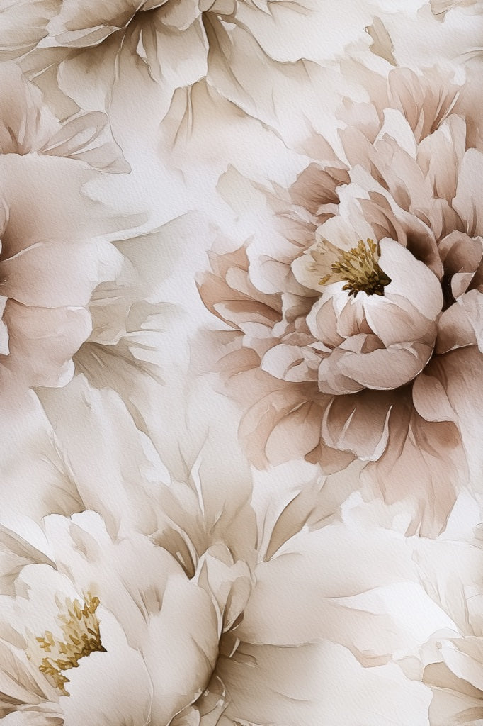 Cream and Beige Oversized Peony Floral Wallpaper pattern artwork
