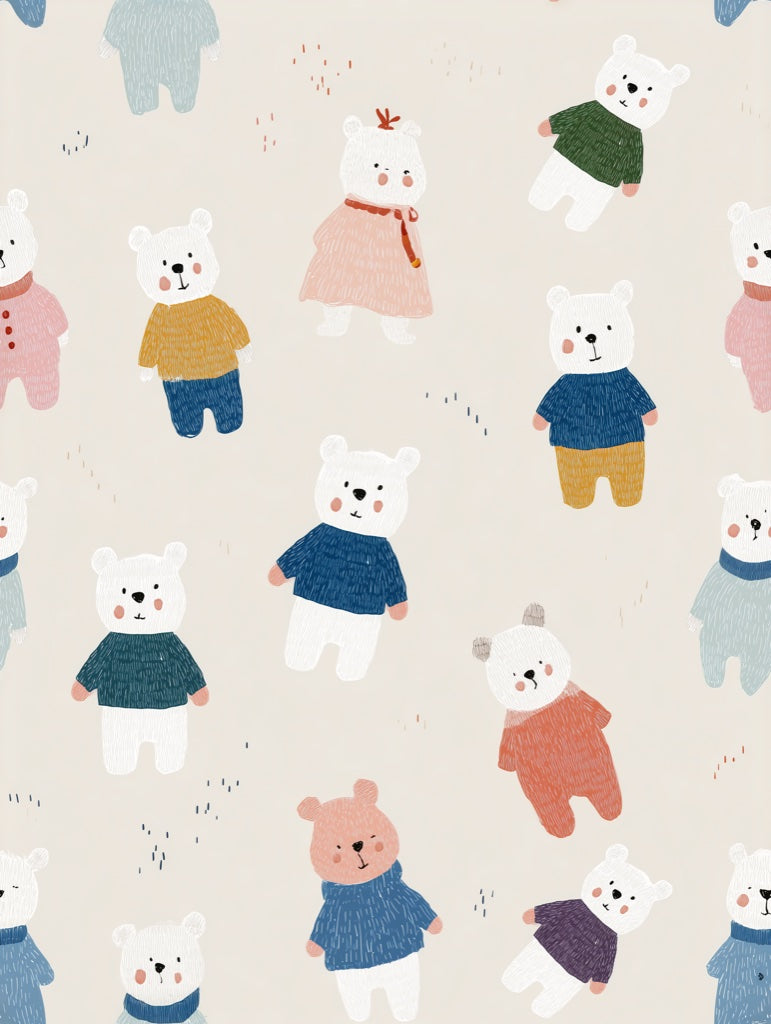 Cream Playful Bear Pattern Kids Wallpaper pattern artwork