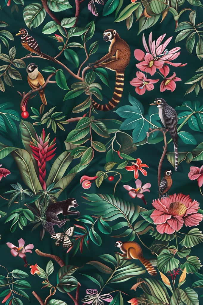 Dark Forest Floral and Birds Wallpaper pattern artwork