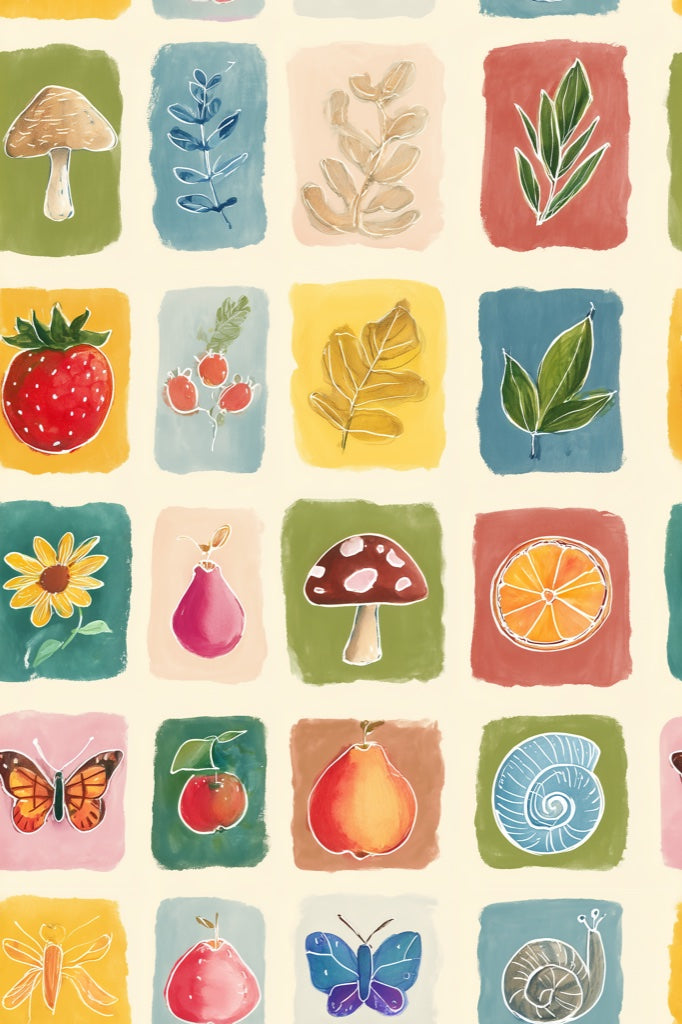 Playful Cream Multicolor Block Print Wallpaper pattern artwork