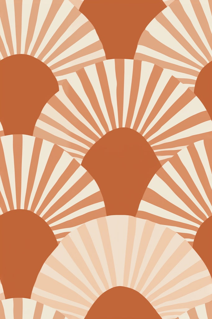 Terracotta Art Deco Geometric Fan Wallpaper pattern artwork