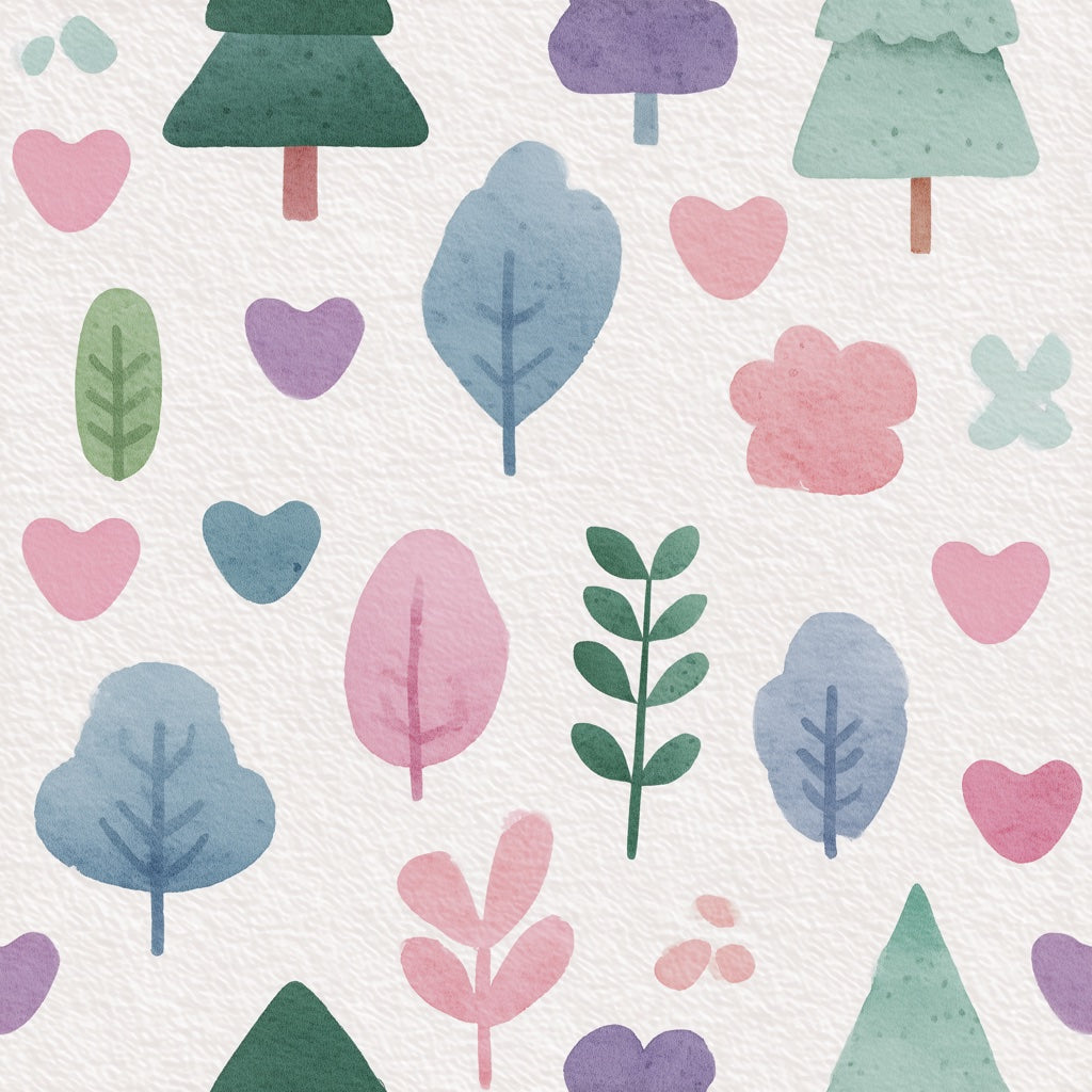 Cream Pastel Forest Friends Kids Wallpaper pattern artwork