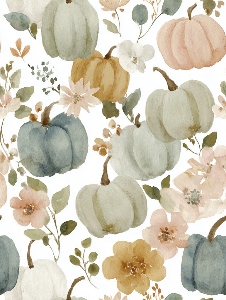 Cream Vintage Floral Pumpkin Wallpaper pattern artwork
