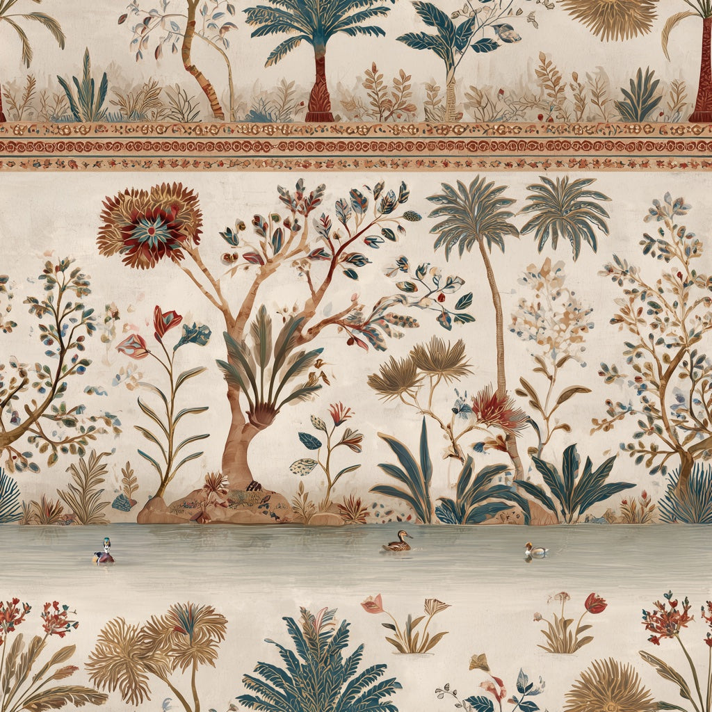 Cream Tropical Wildflower Vintage Wallpaper pattern artwork