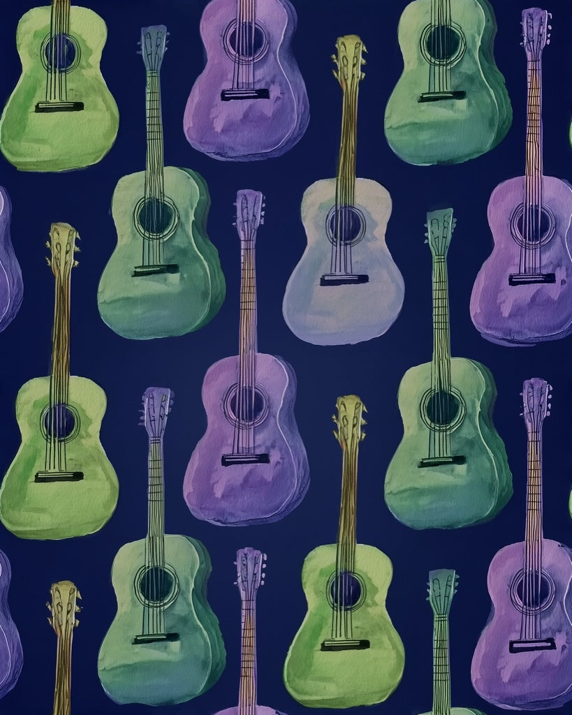 Navy Blue Colorful Guitar Music Wallpaper pattern artwork