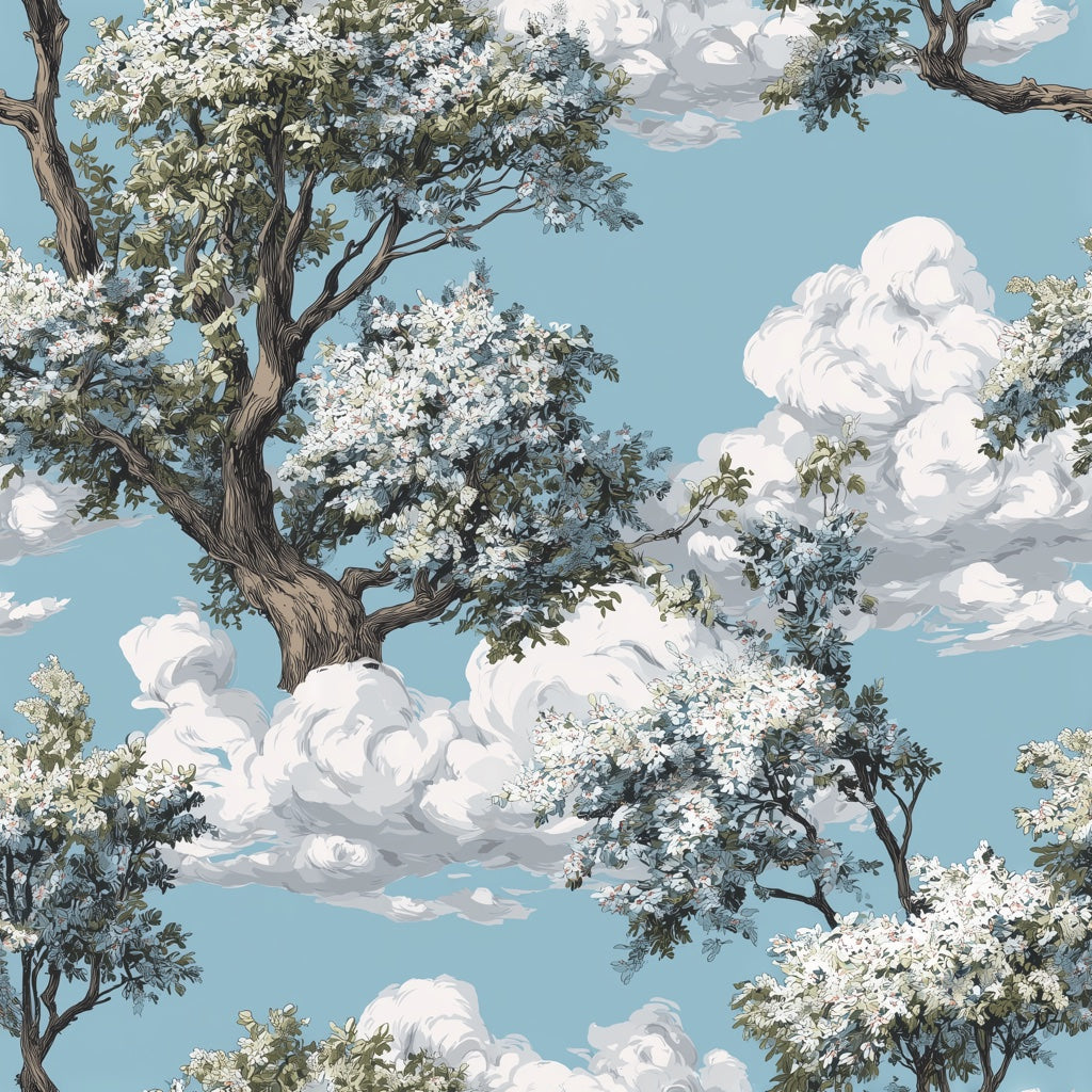 Blue Sky and Tree Landscape Wallpaper pattern artwork