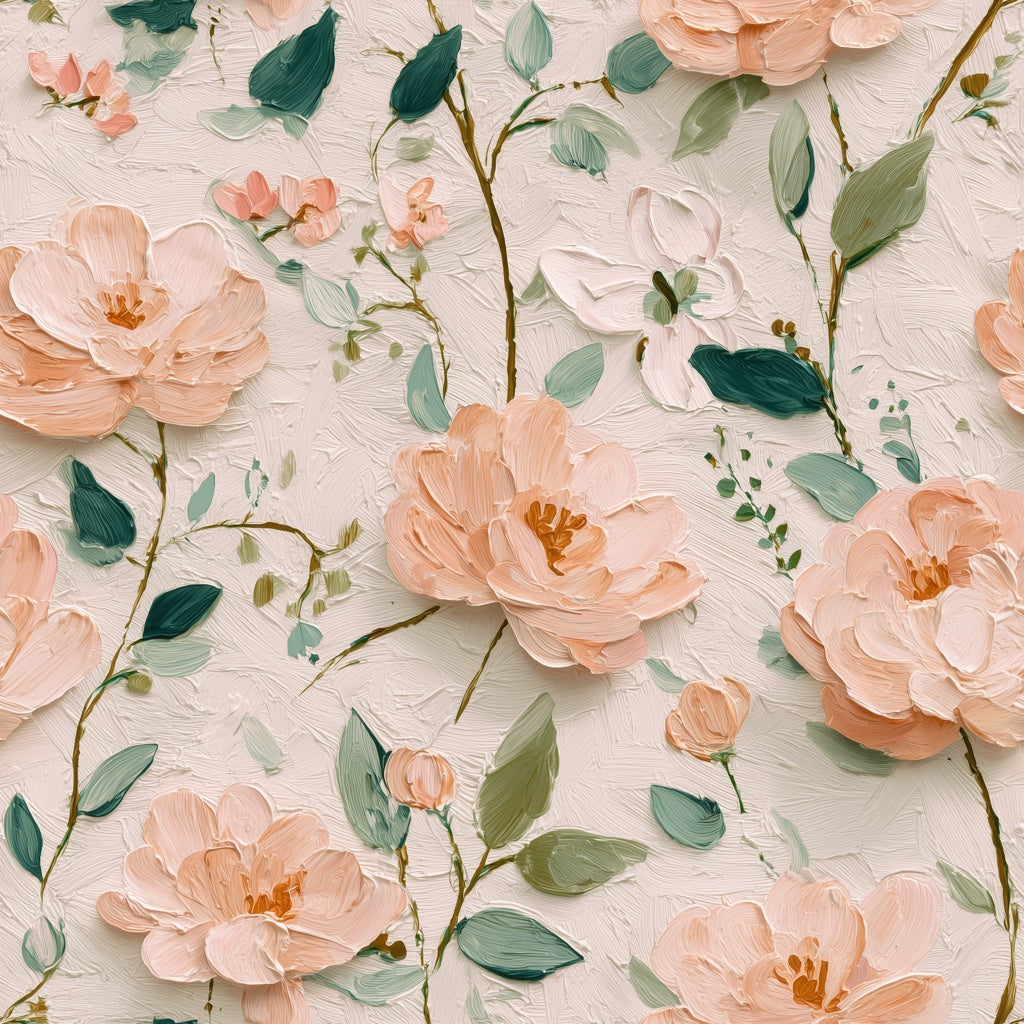 Soft Cream Large Rose Floral Wallpaper pattern artwork