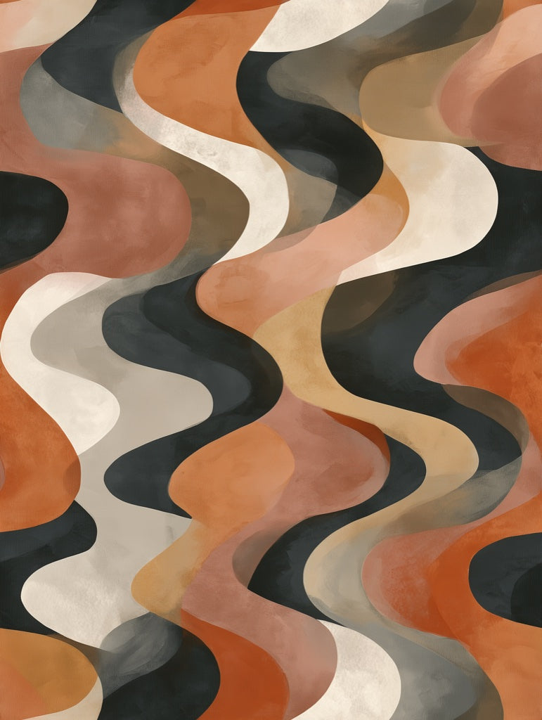 Terracotta Beige Wavy Geometric Wallpaper pattern artwork