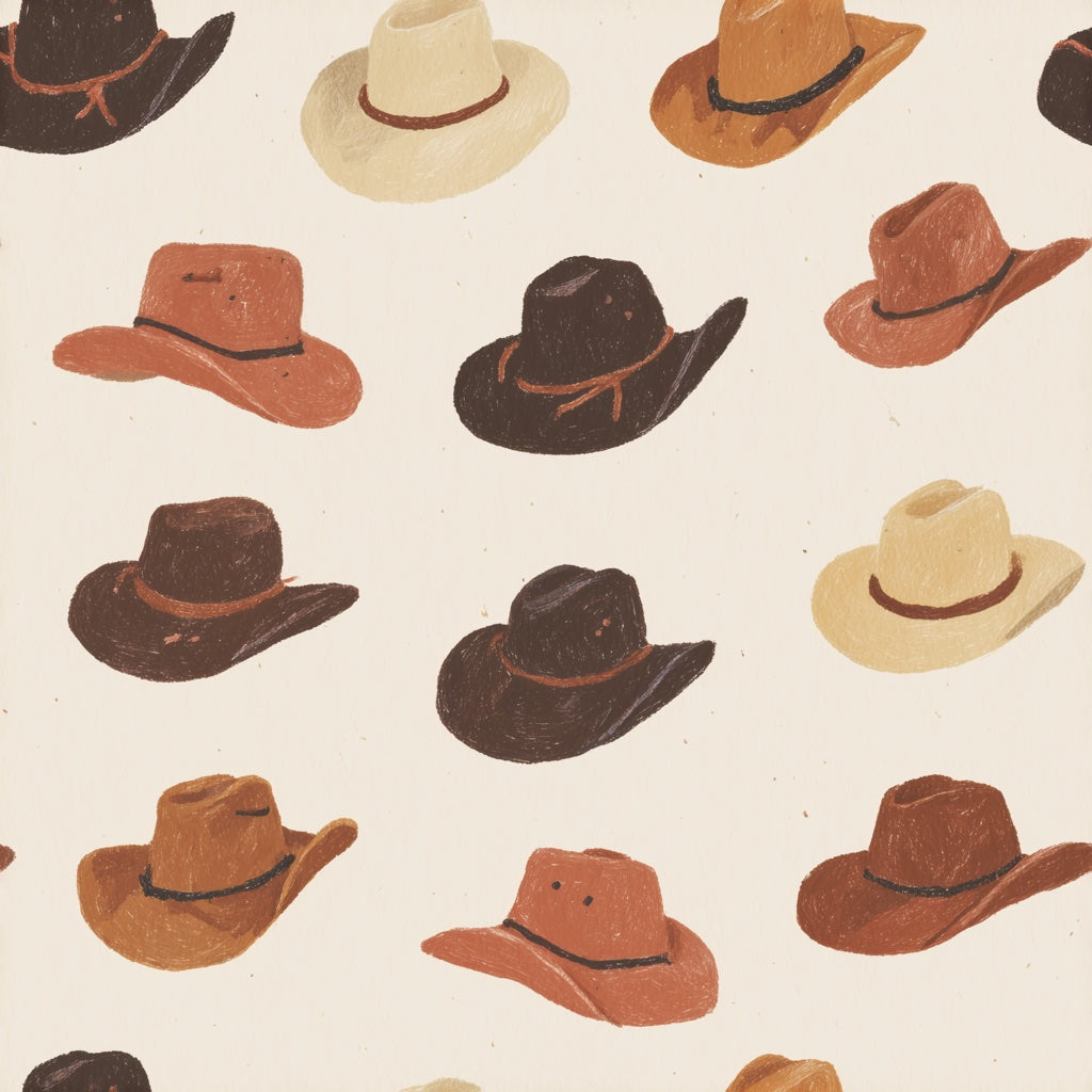 Cream and Brown Cowboy Hat Pattern Wallpaper pattern artwork