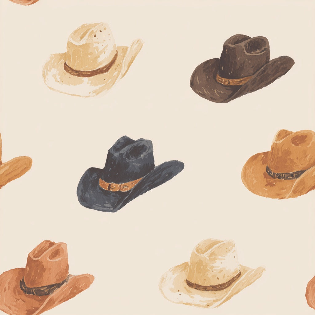 Cream Vintage Cowboy Hat Pattern Wallpaper pattern artwork
