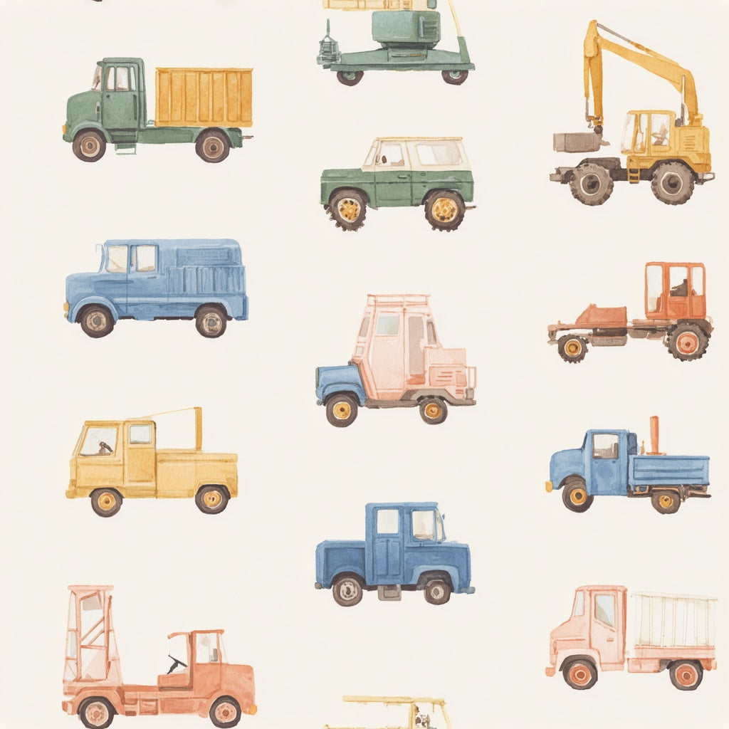 Cream Multicolor Kids Cars Pattern Wallpaper pattern artwork