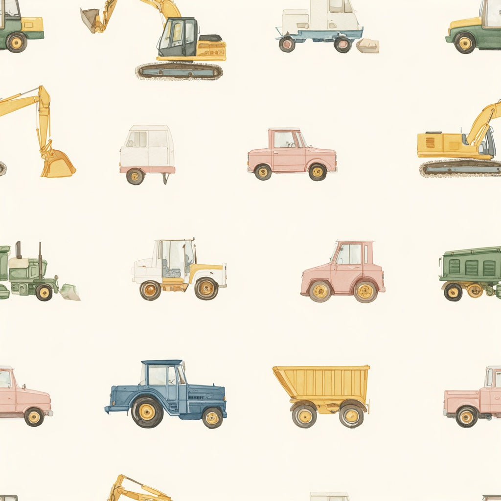Cream Multicolor Vehicles Kids Wallpaper pattern artwork