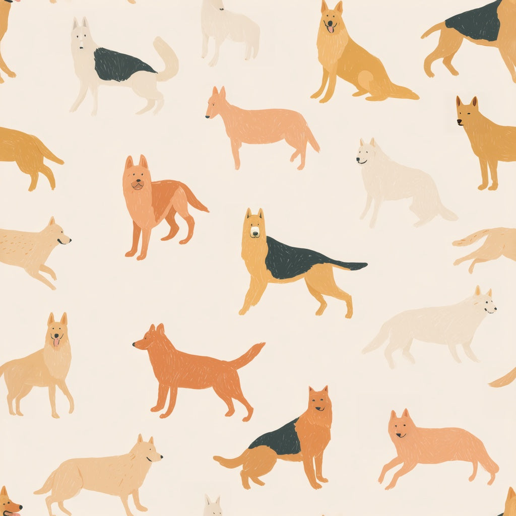 Cream Playful Pets Pattern Wallpaper pattern artwork