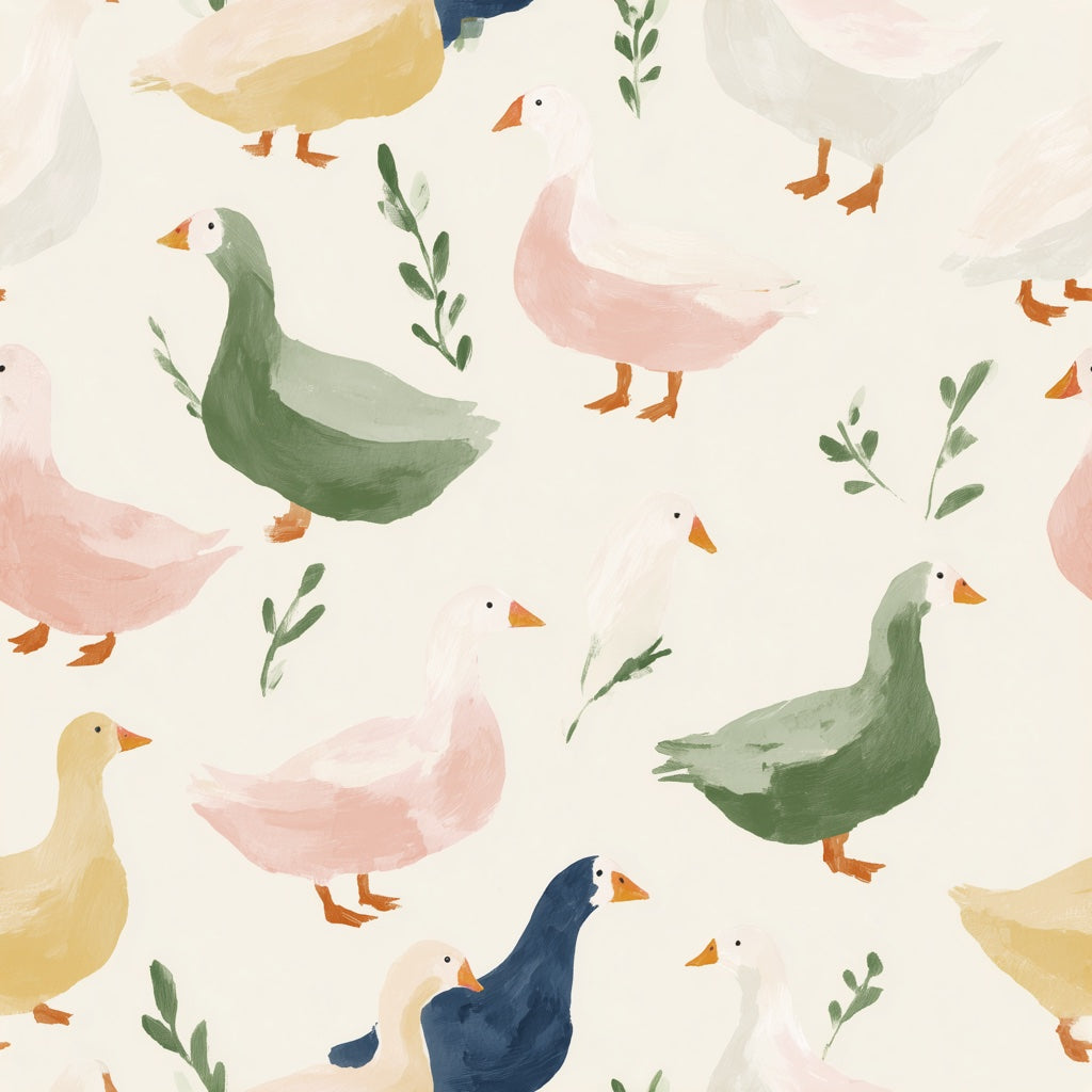 Cream Multicolor Duck Pattern Kids Wallpaper pattern artwork