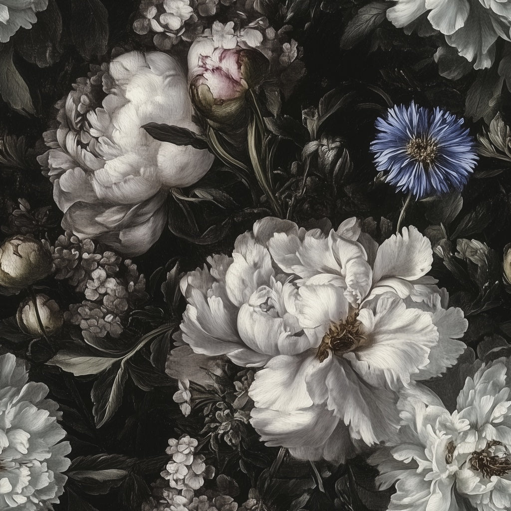 Dark Vintage Black and White Floral Wallpaper pattern artwork