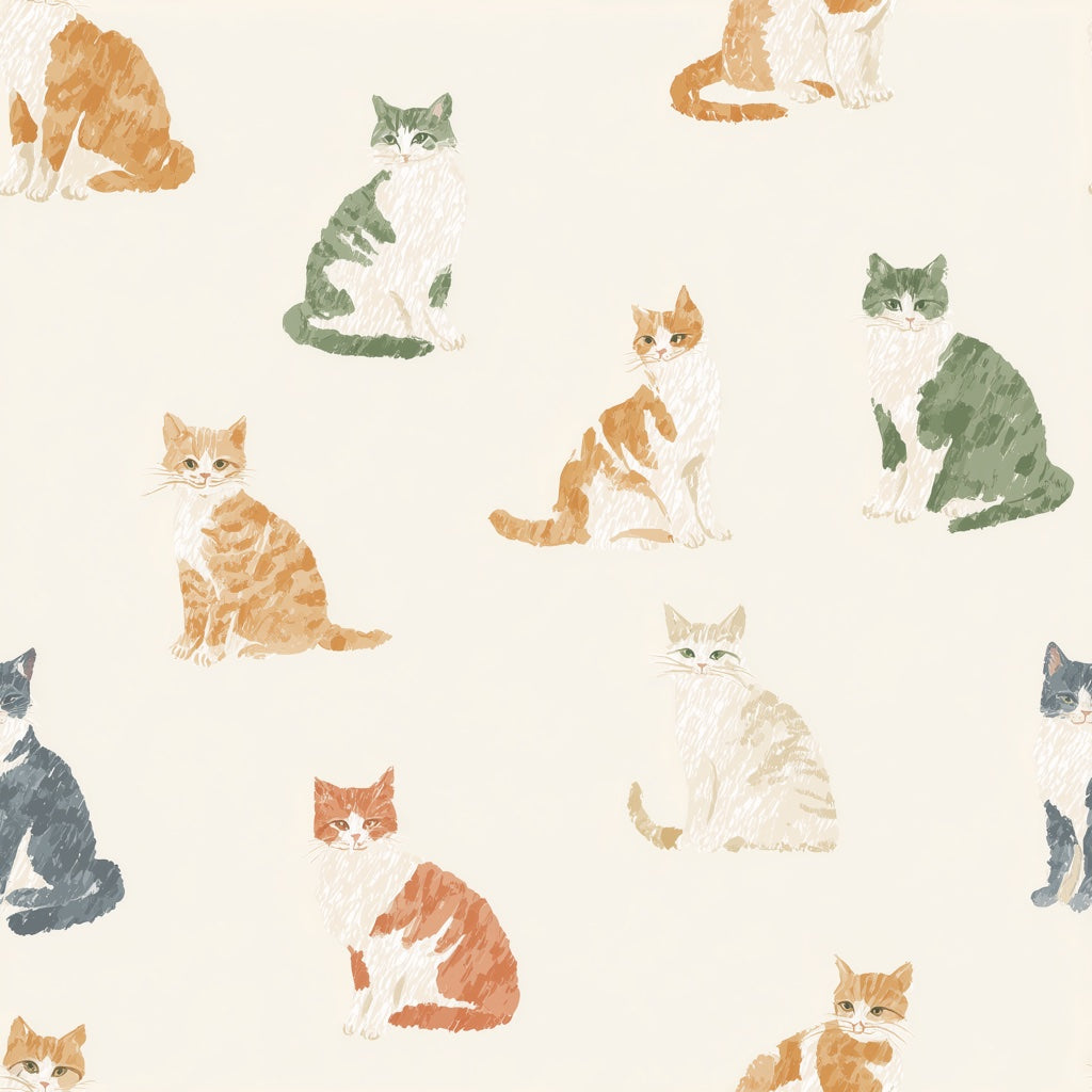 Cream Multicolor Cat Pattern Wallpaper pattern artwork