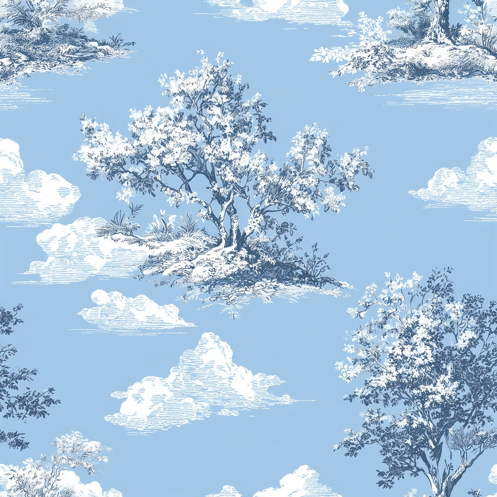 Soft Sky Blue Tree Landscape Wallpaper pattern artwork