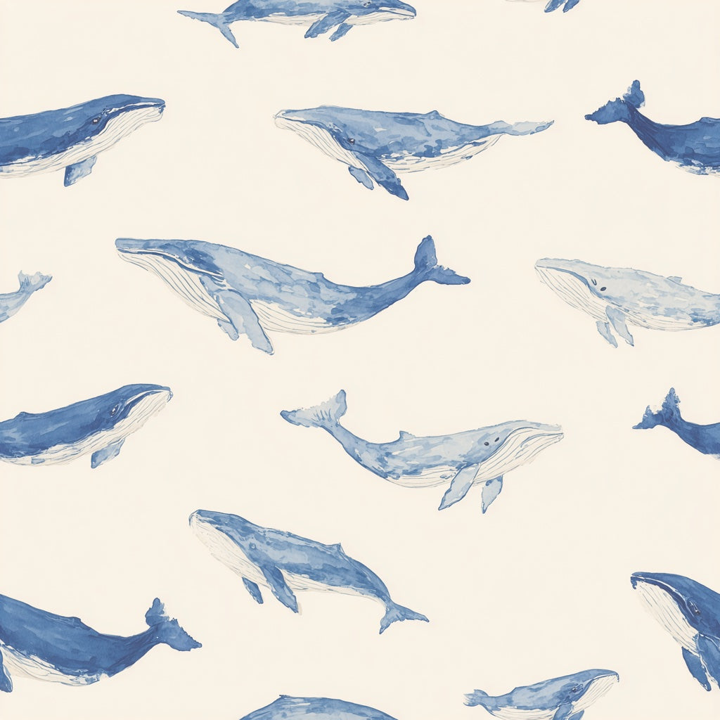 Cream and Blue Whale Watercolor Wallpaper pattern artwork