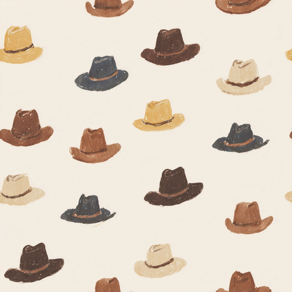 Beige and Brown Cowboy Hat Pattern Wallpaper pattern artwork