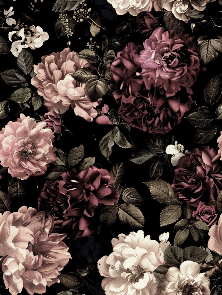 Dusky Pink and Ivory Rose Floral Wallpaper pattern artwork
