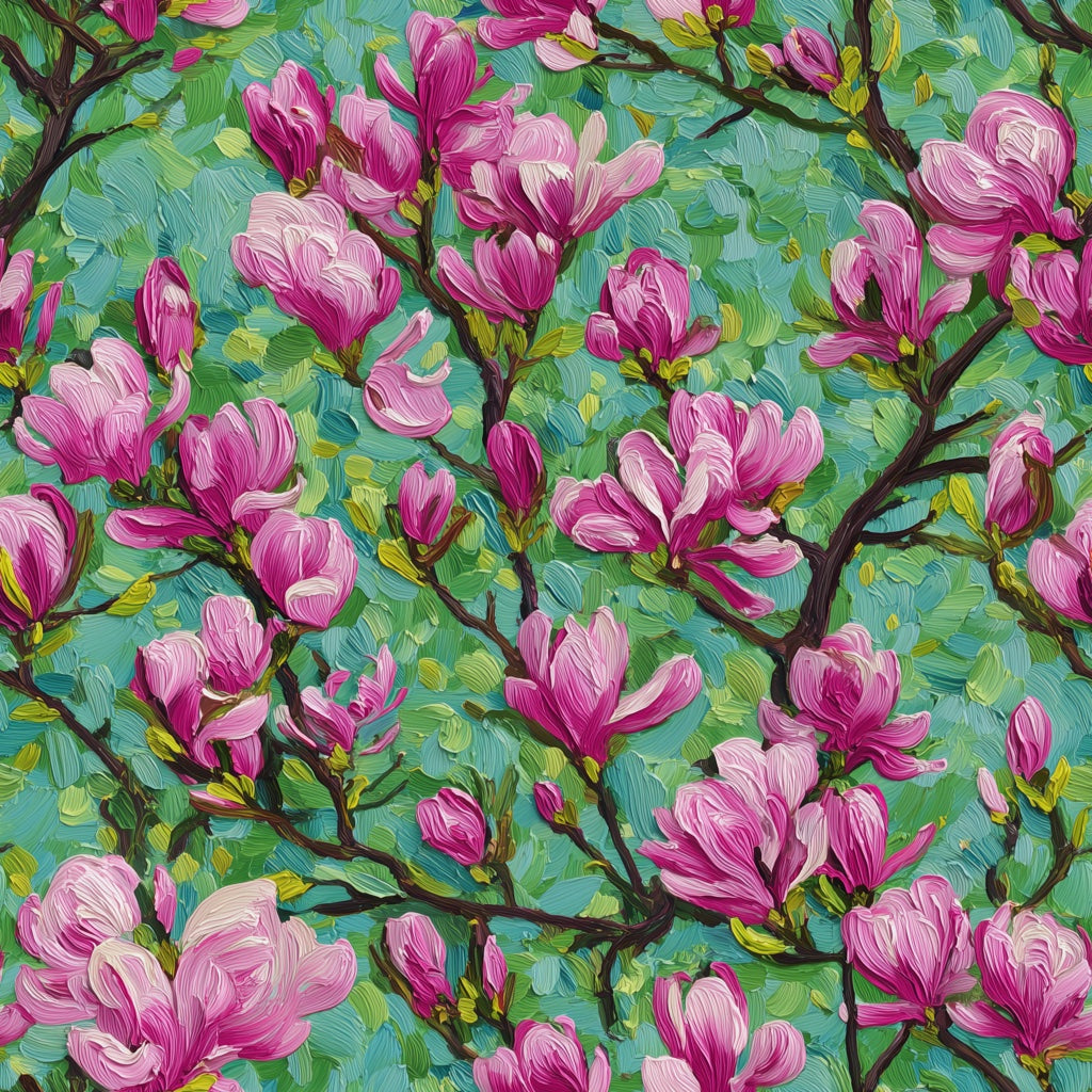 Vibrant Teal and Pink Cherry Blossom Wallpaper pattern artwork